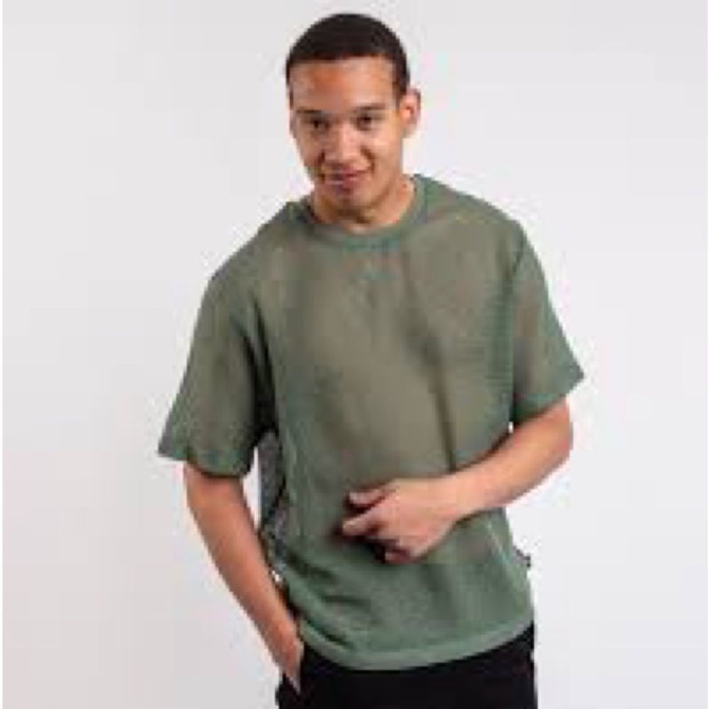 New NWT Men's Stussy Cotton Mesh Short-Sleeve Crew Olive/Green Casual size Large